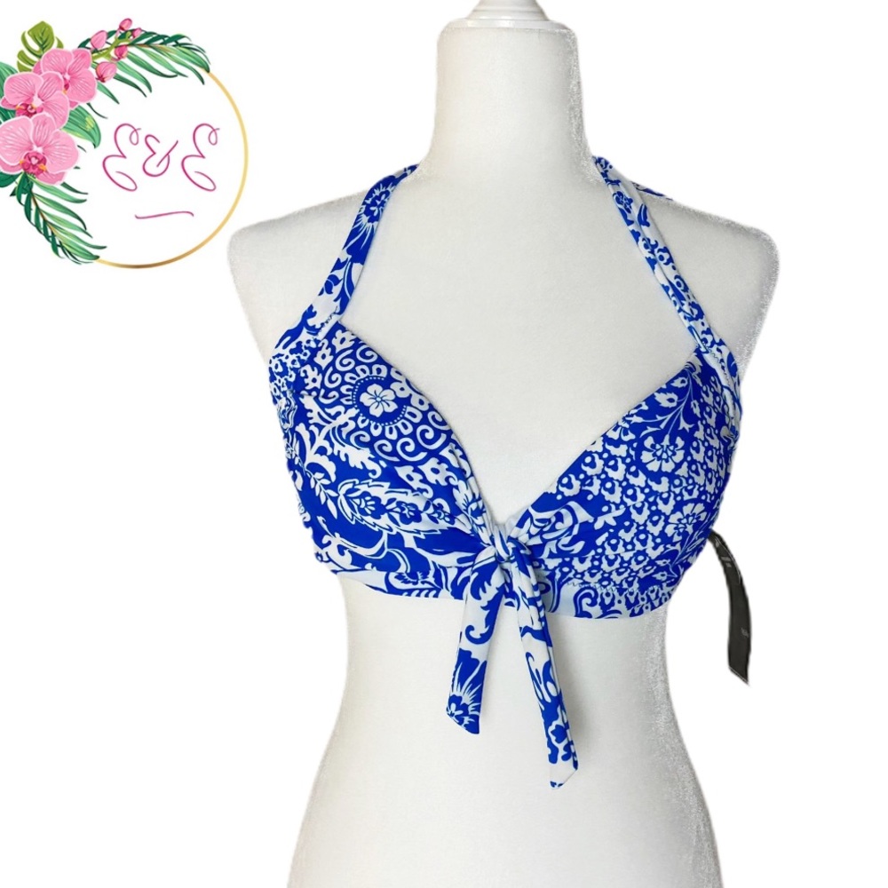 MOSSIMO Bikini Top Blue and White Size L